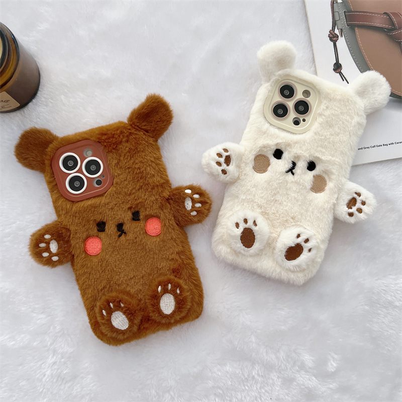 Phone Cases For Iphone 15 - Koreanische 3D Cartoon Bär Flauschige Plüsch