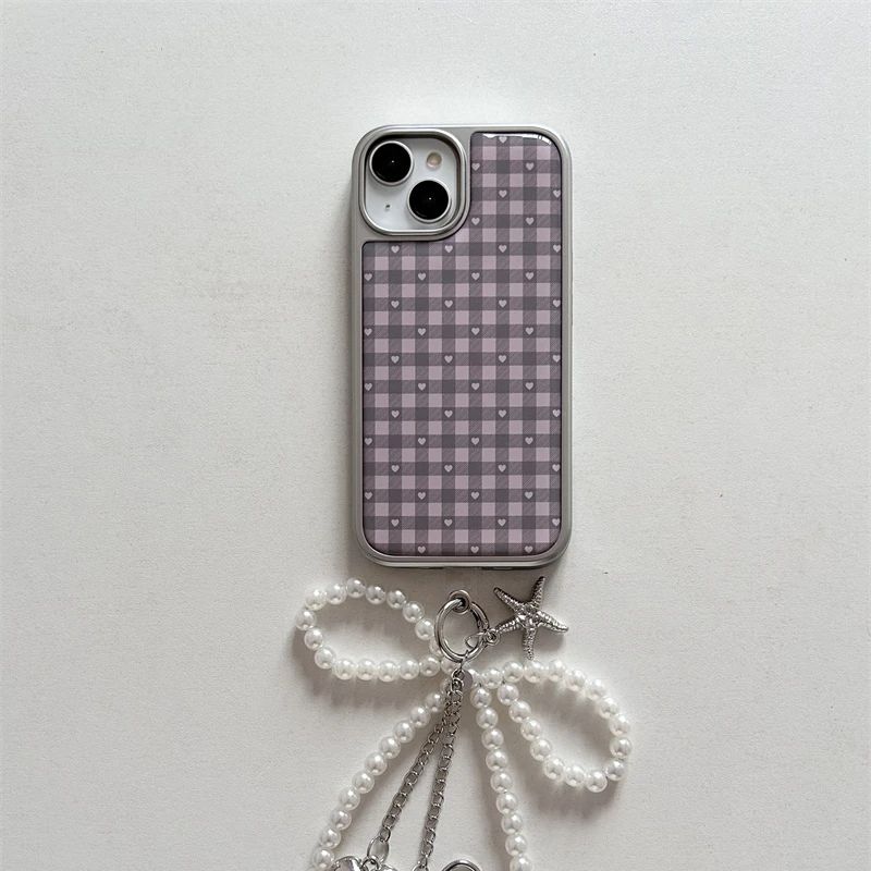 Phone Cases Cool Girl - Rosa Lila Herzförmige Karierte Koreanische Ins