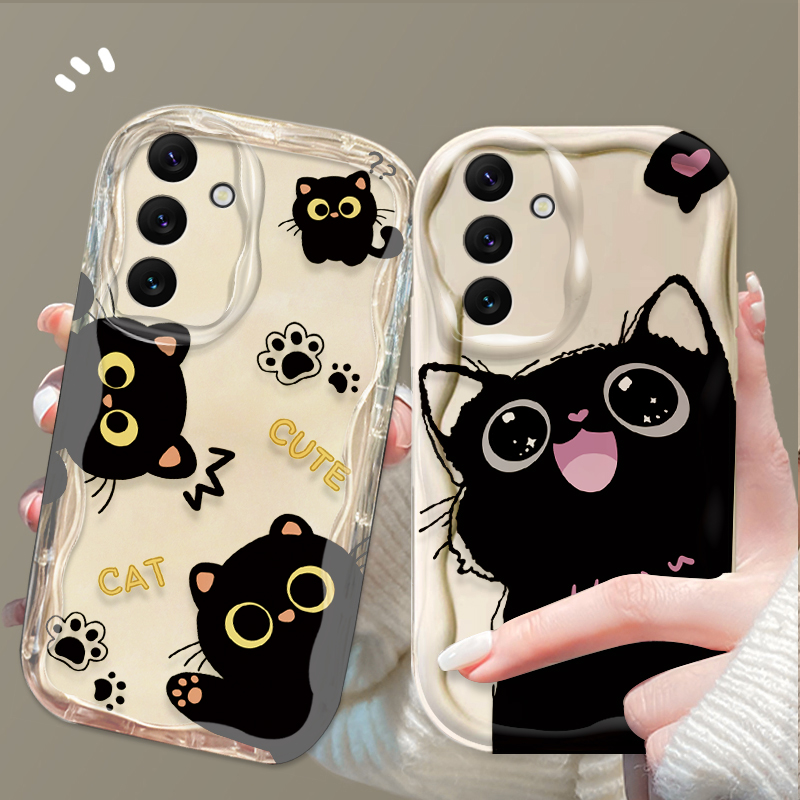 Phone Cases For Samsung A14 - Süße große Augen schwarze Katze Hülle